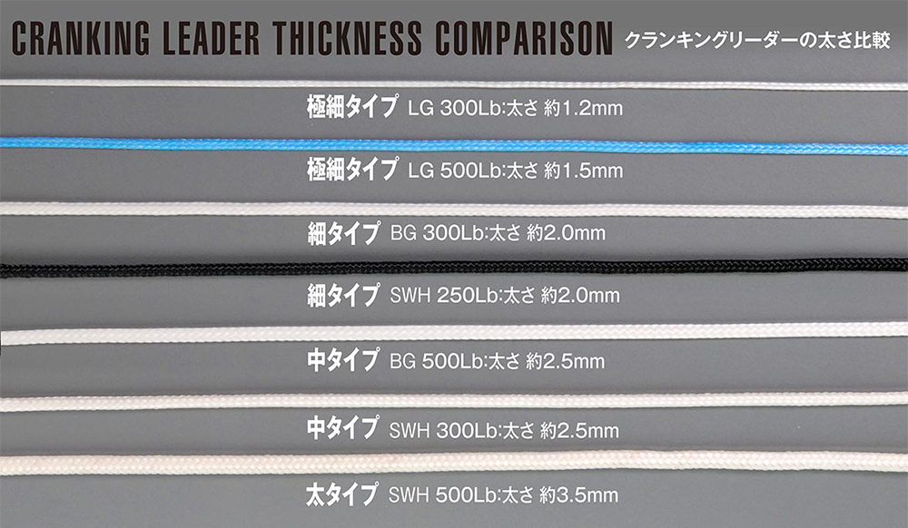 クランキングリーダーの太さ比較