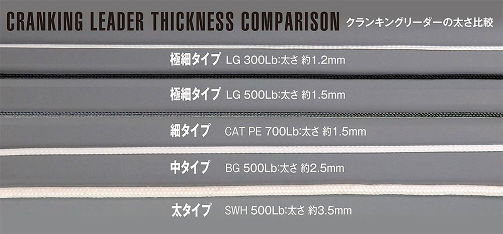 クランキングリーダーの太さ比較